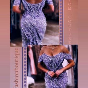 Beautiful purple gown embellished with Swarovski crystals.